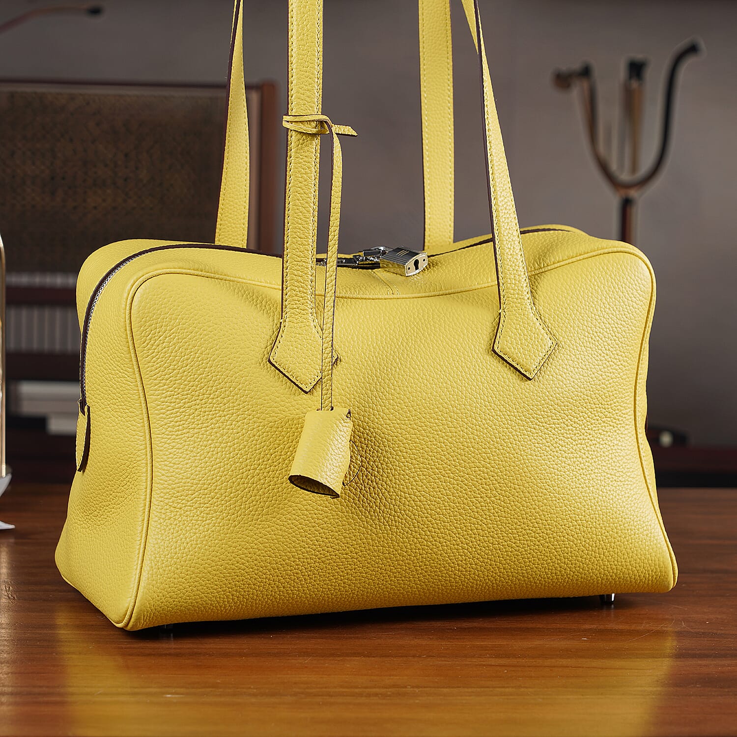 Leather Patterned Tote Bag (Size 35x17x22 cm) - Yellow