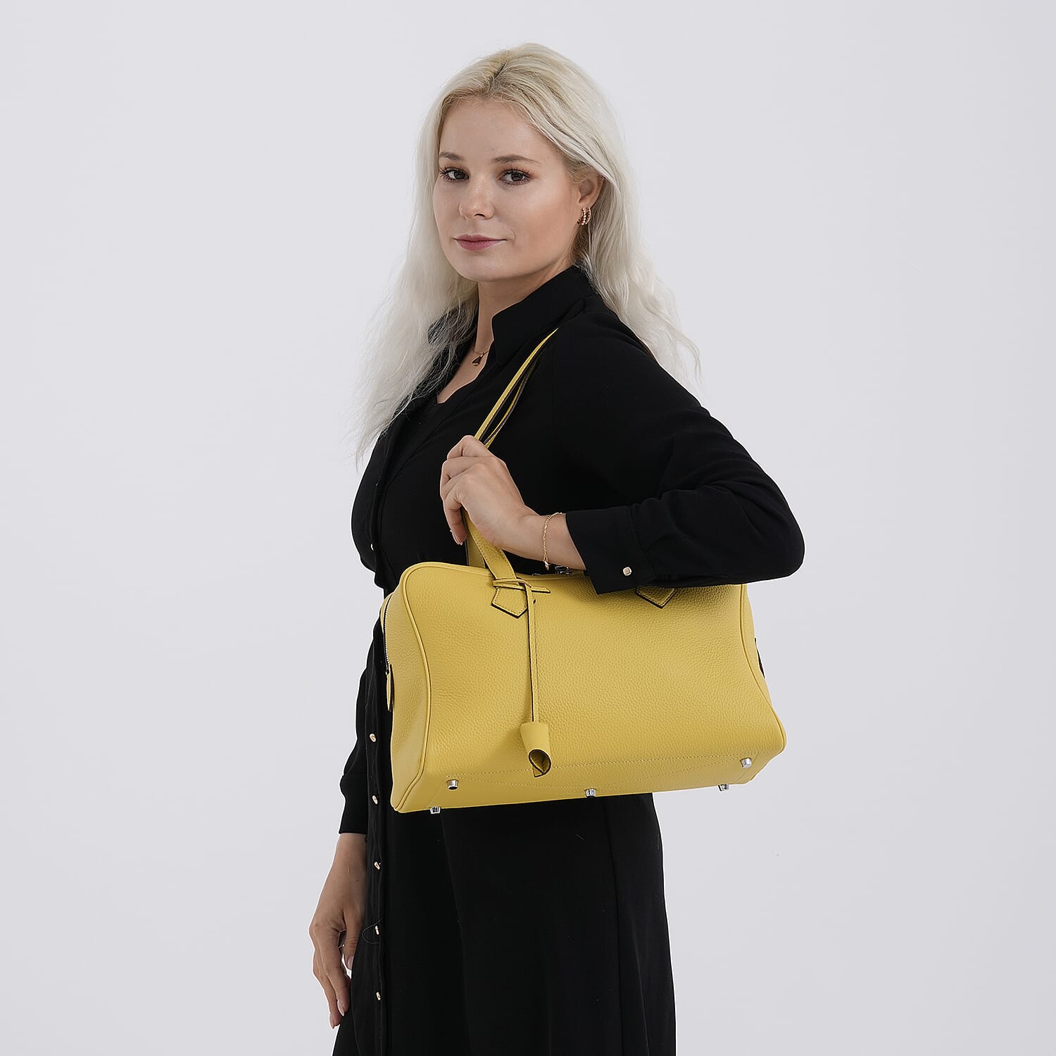 Leather Patterned Tote Bag (Size 35x17x22 cm) - Yellow