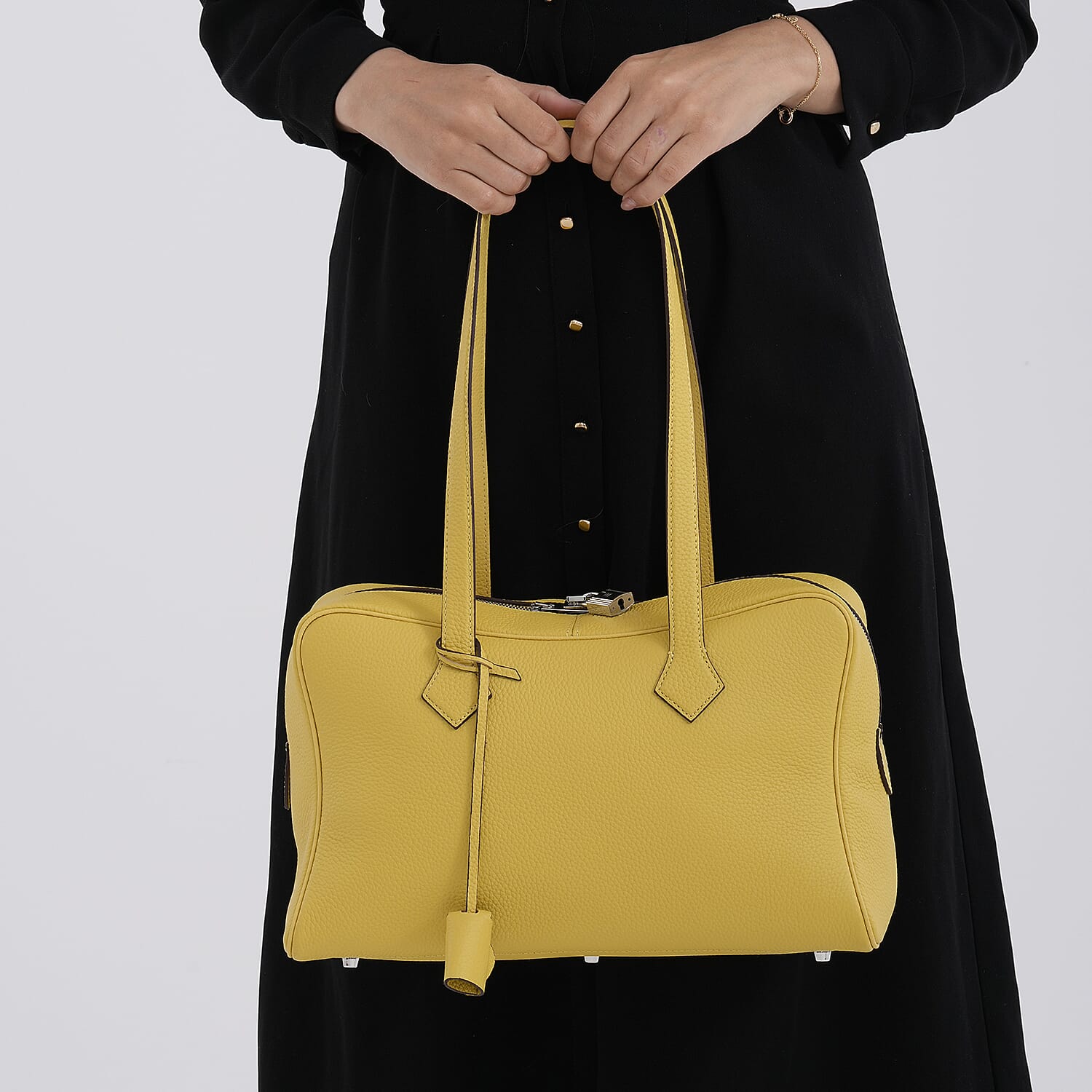 Leather Patterned Tote Bag (Size 35x17x22 cm) - Yellow
