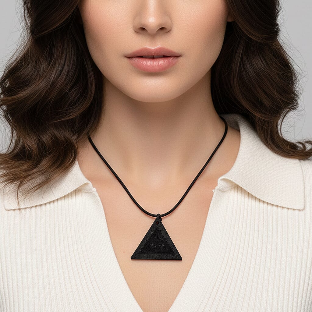 Natural Shungite Carving Cut triangular Adjustable Necklace (size -28) 40.00 Ct.