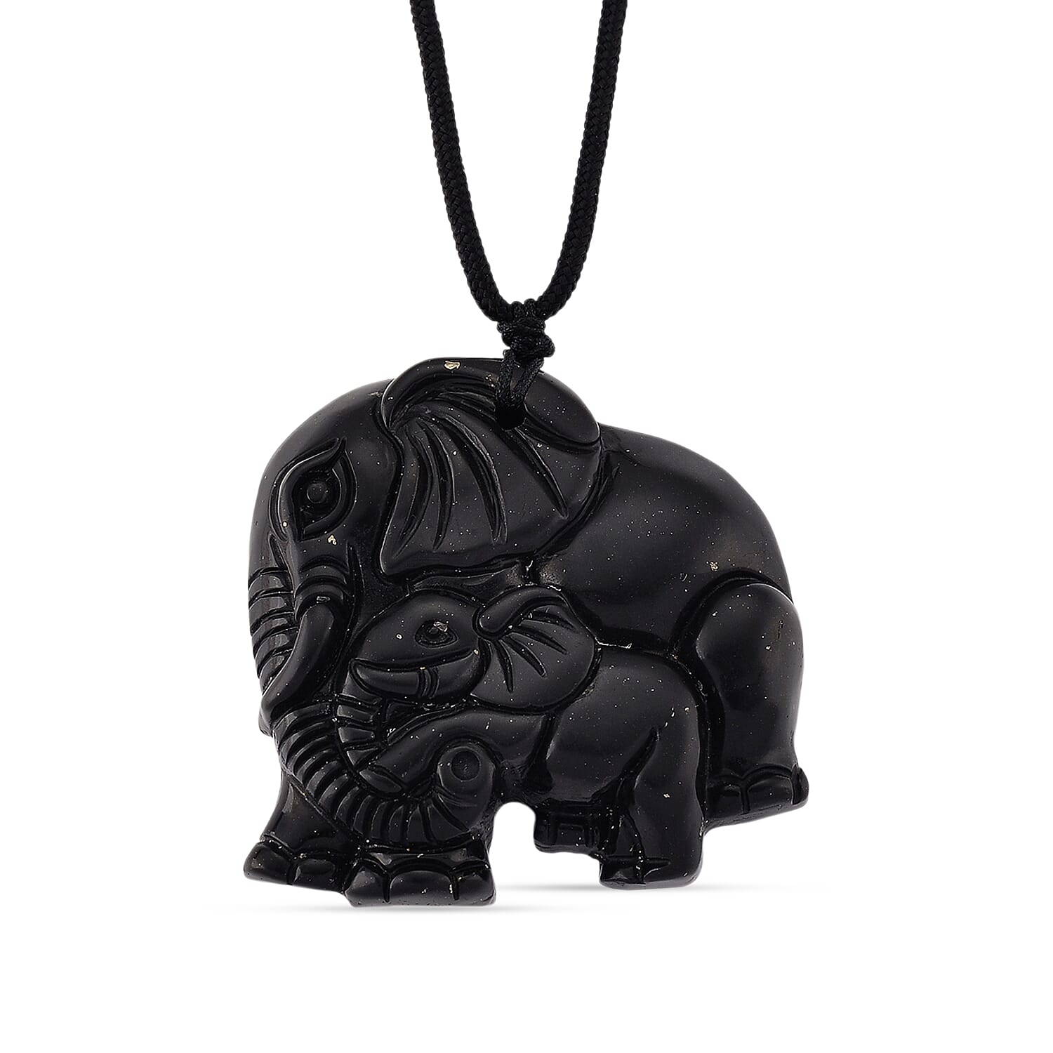 Natural Shungite Adjustable Elephant Necklace (Size-28) 170.00 Ct.