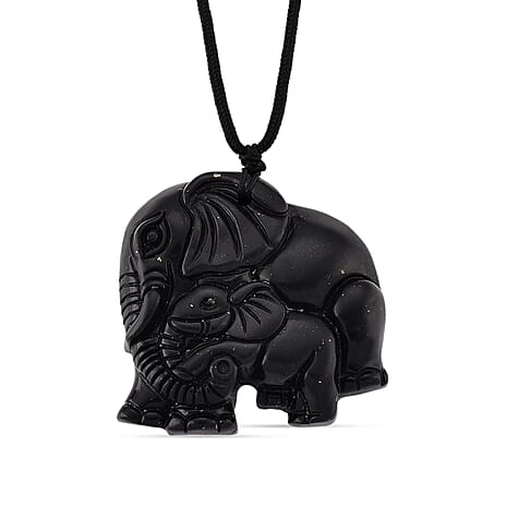 Natural Shungite Adjustable Elephant Necklace (Size-28) 170.00 Ct.