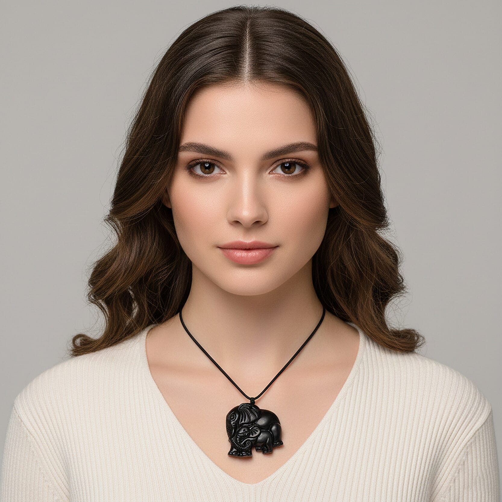 Natural Shungite Adjustable Elephant Necklace (Size-28) 170.00 Ct.