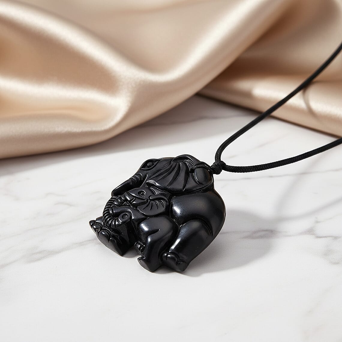 Natural Shungite Adjustable Elephant Necklace (Size-28) 170.00 Ct.