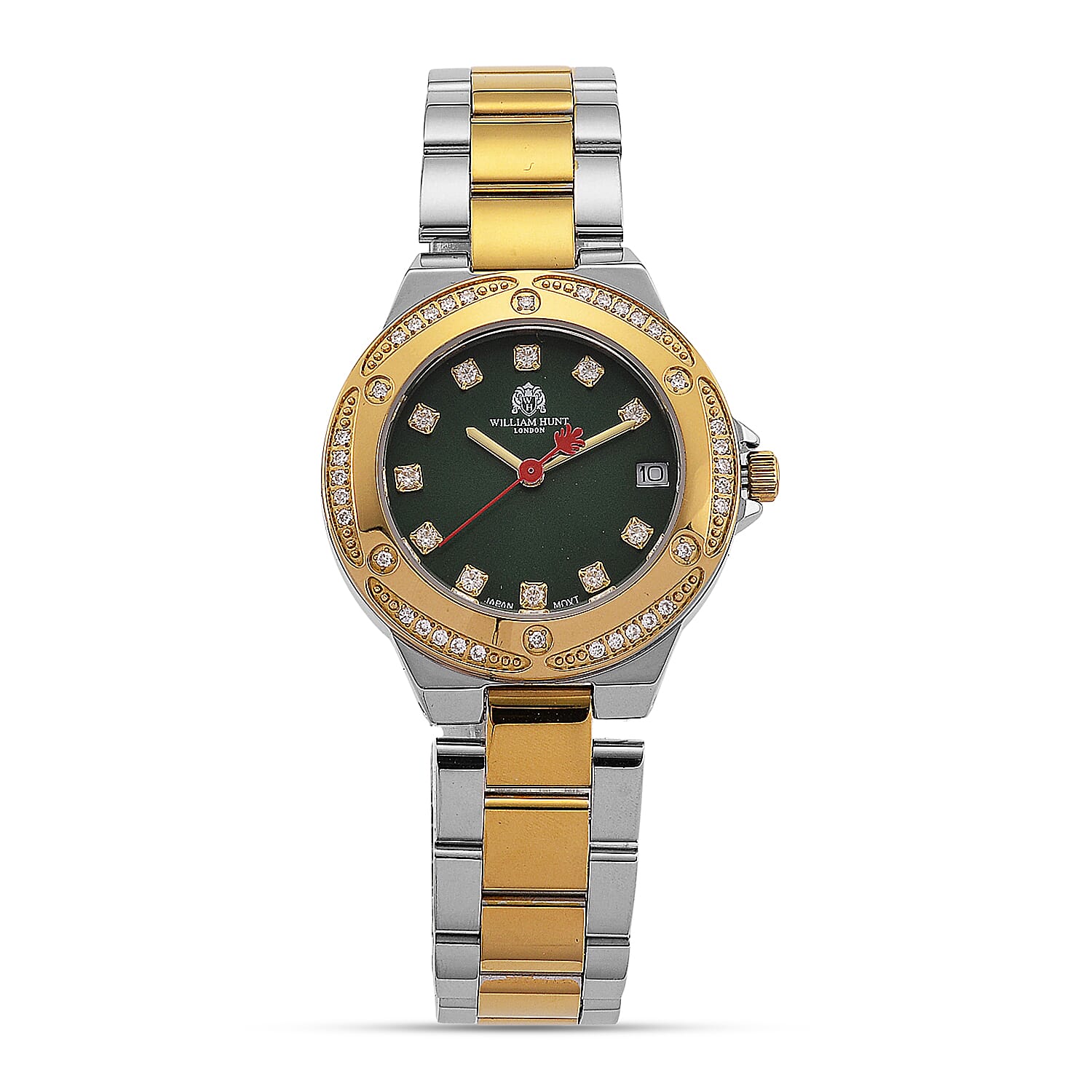 Limited Edition Exclusive William Hunt London Legacy Moissanite Watch With Japanese Miyota Movement, 5ATM Water Resistancy, Calendar Function Presented in a Gift Box - Green
