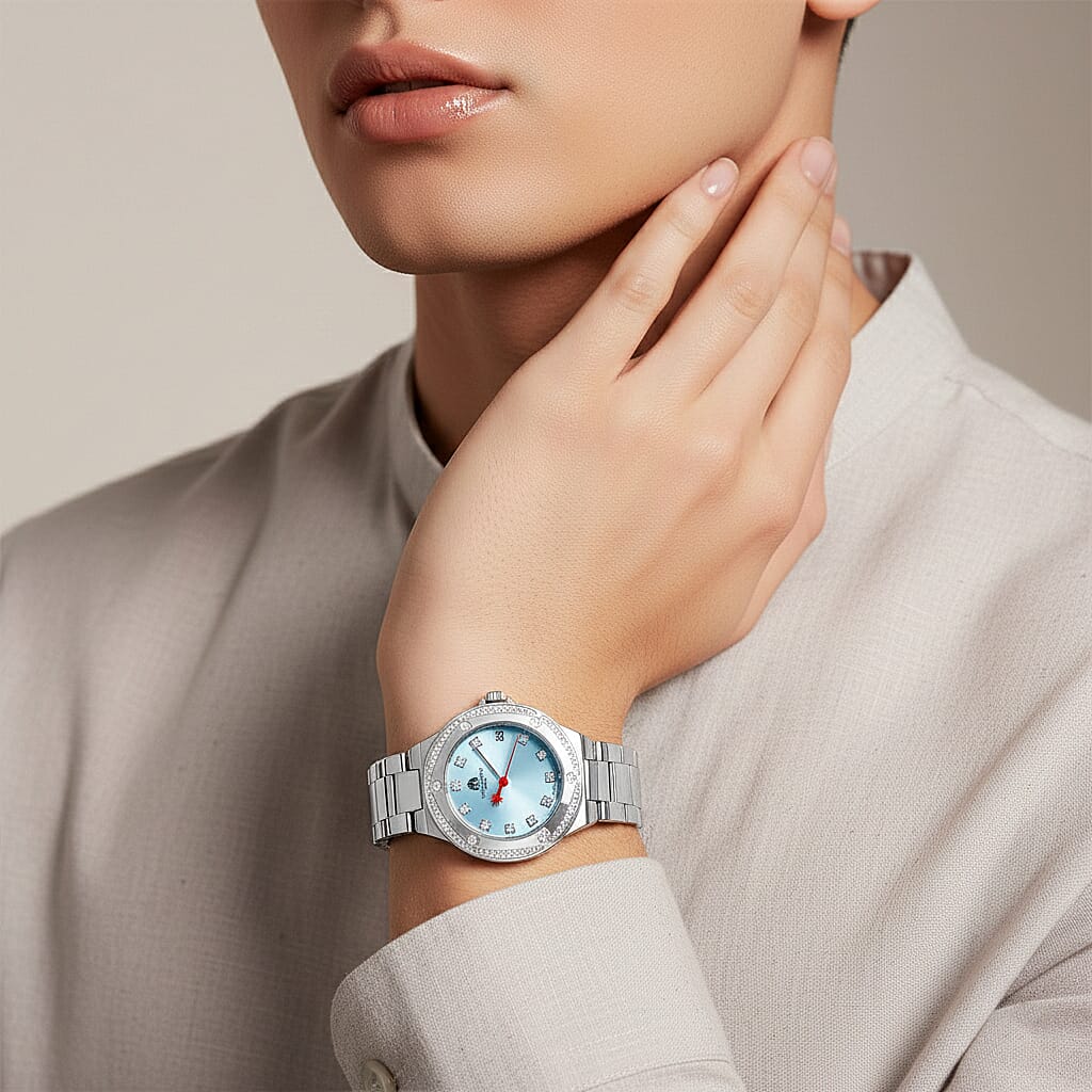 Limited Edition Exclusive William Hunt London Legacy Moissanite Watch With Japanese Miyota Movement, 5ATM Water Resistancy, Calendar Function Presented in a Gift Box - Blue