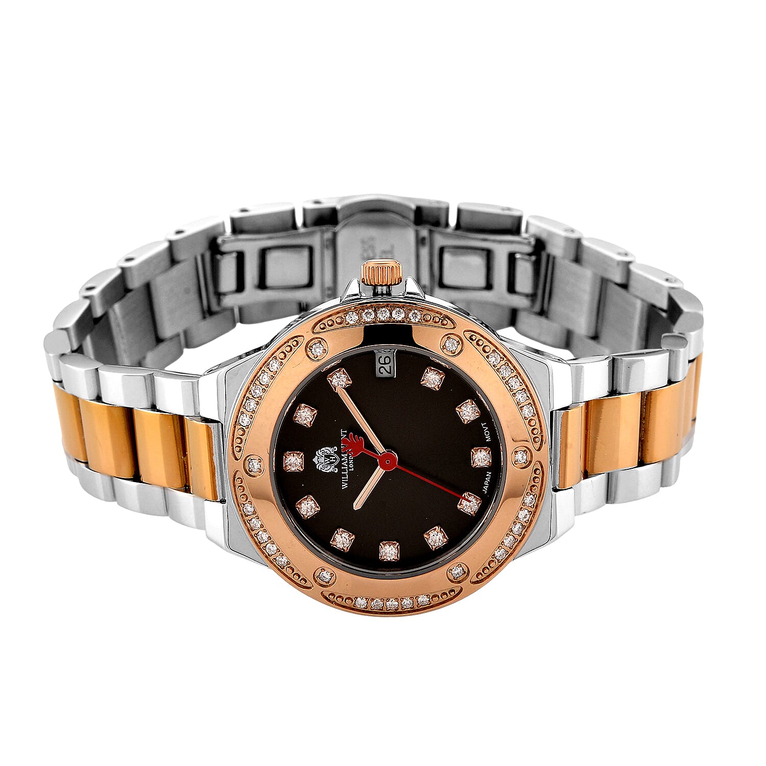 Limited Edition Exclusive William Hunt London Legacy Moissanite Watch With Japanese Miyota Movement, 5ATM Water Resistancy, Calendar Function Presented in a Gift Box - Black