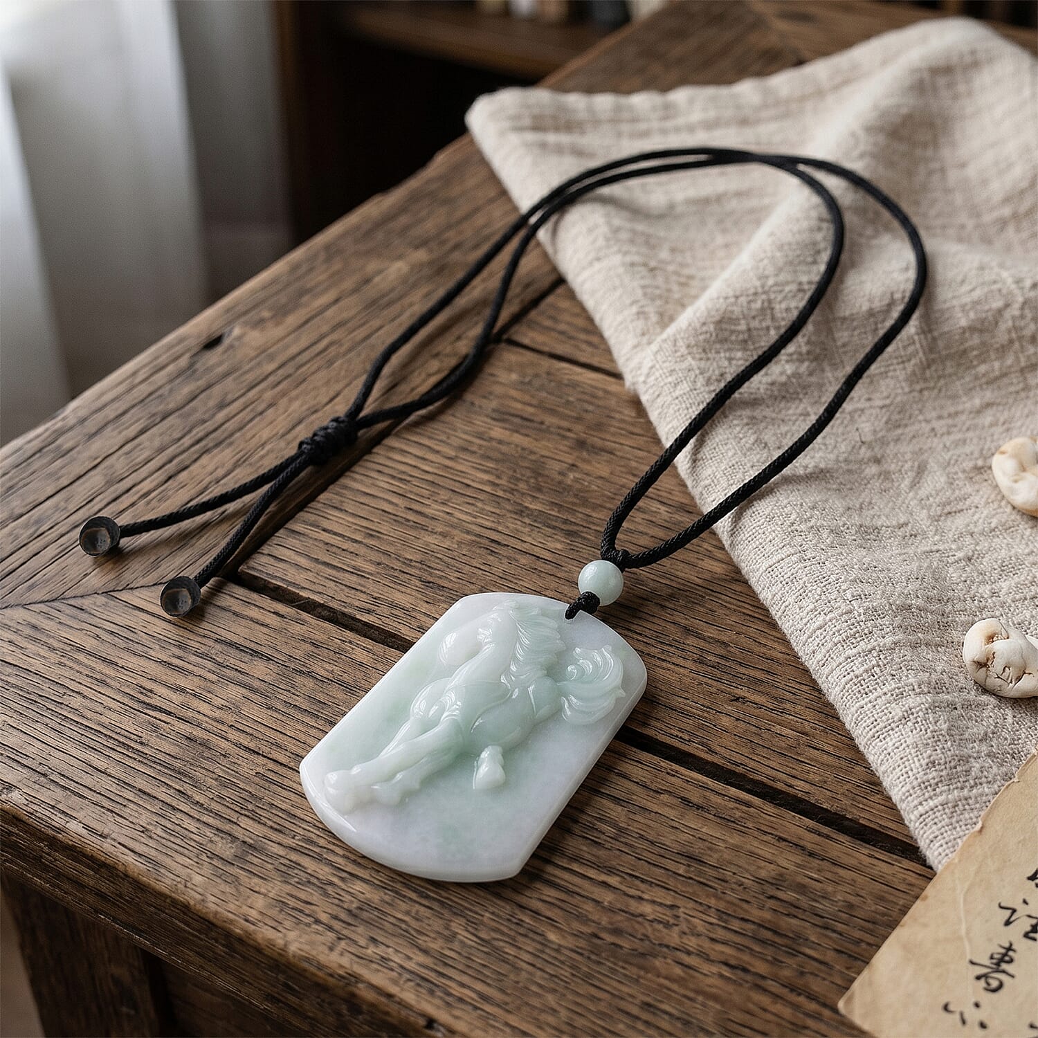 Natural Jade Adjustable Horse Necklace with Cotton Thread (Size - 28) 75.00 Ct.