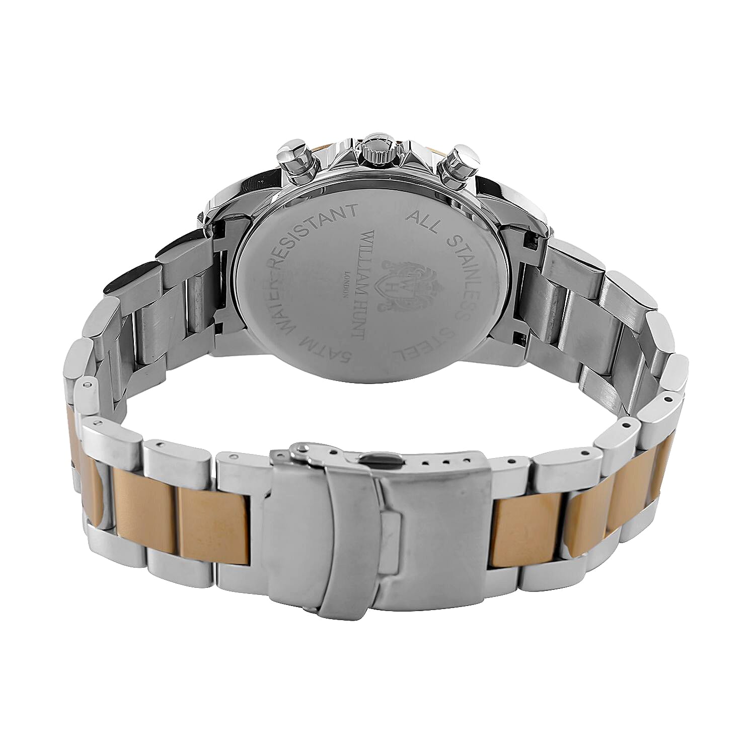 WILLIAM HUNT VD53 Multi-Function Japan Quartz 5ATM WR Dark Green Sunshine Dial & Two-Tone Case Mens Watch with Two-Tone Stainless Steel Strap