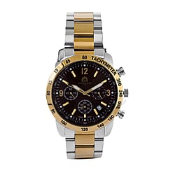 WILLIAM HUNT VD53 Multi-Function Japan Quartz 5ATM WR Dark Brown Sunshine Dial & Two-Tone Case Mens Watch with Two-Tone Stainless Steel Strap