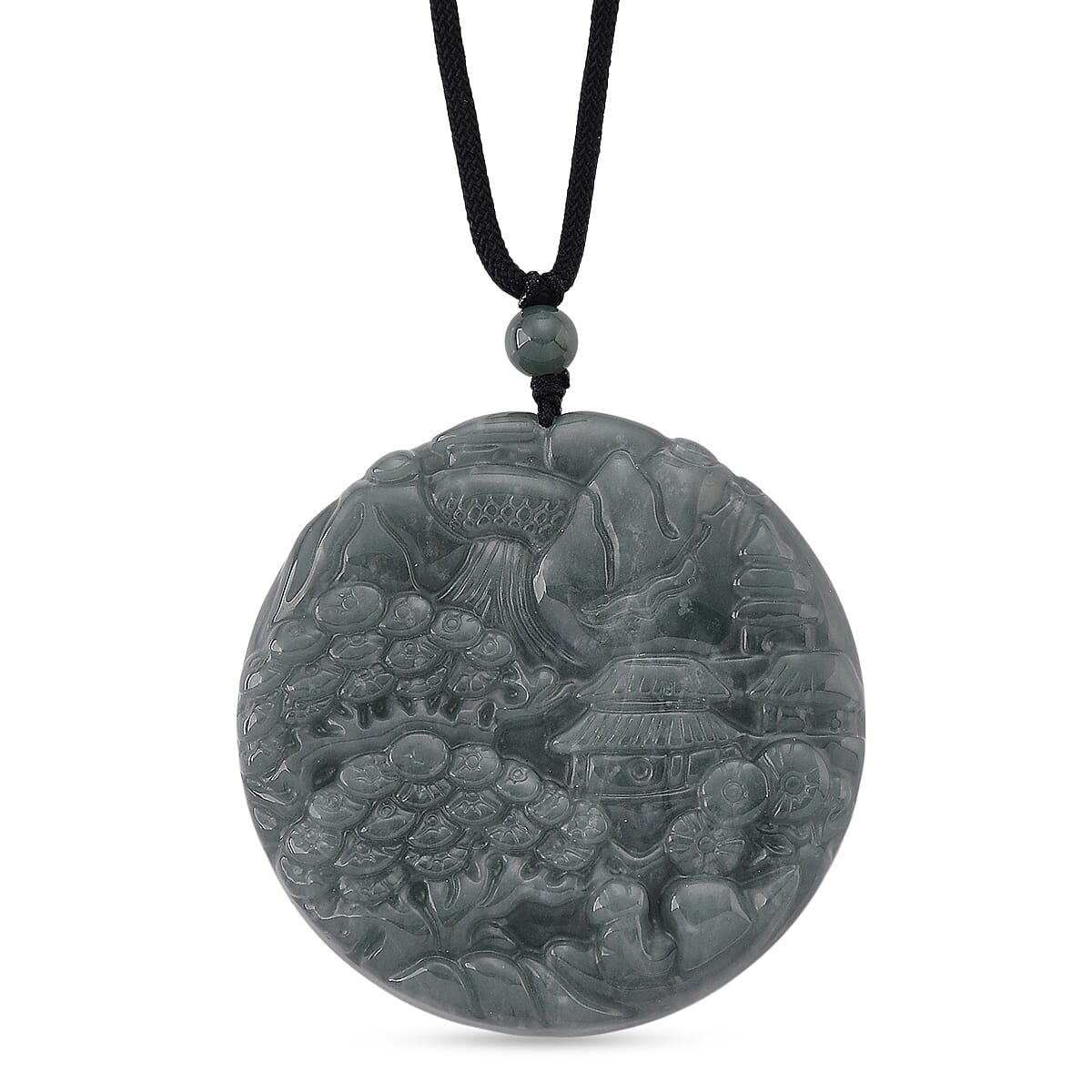Natural Jadeite Shanshui Necklace with Adjustable Cotton Thread (Size -28)