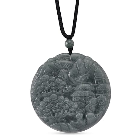 Natural Jadeite Shanshui Necklace with Adjustable Cotton Thread (Size -28)