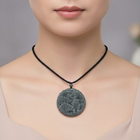Natural Jadeite Shanshui Necklace with Adjustable Cotton Thread (Size -28)
