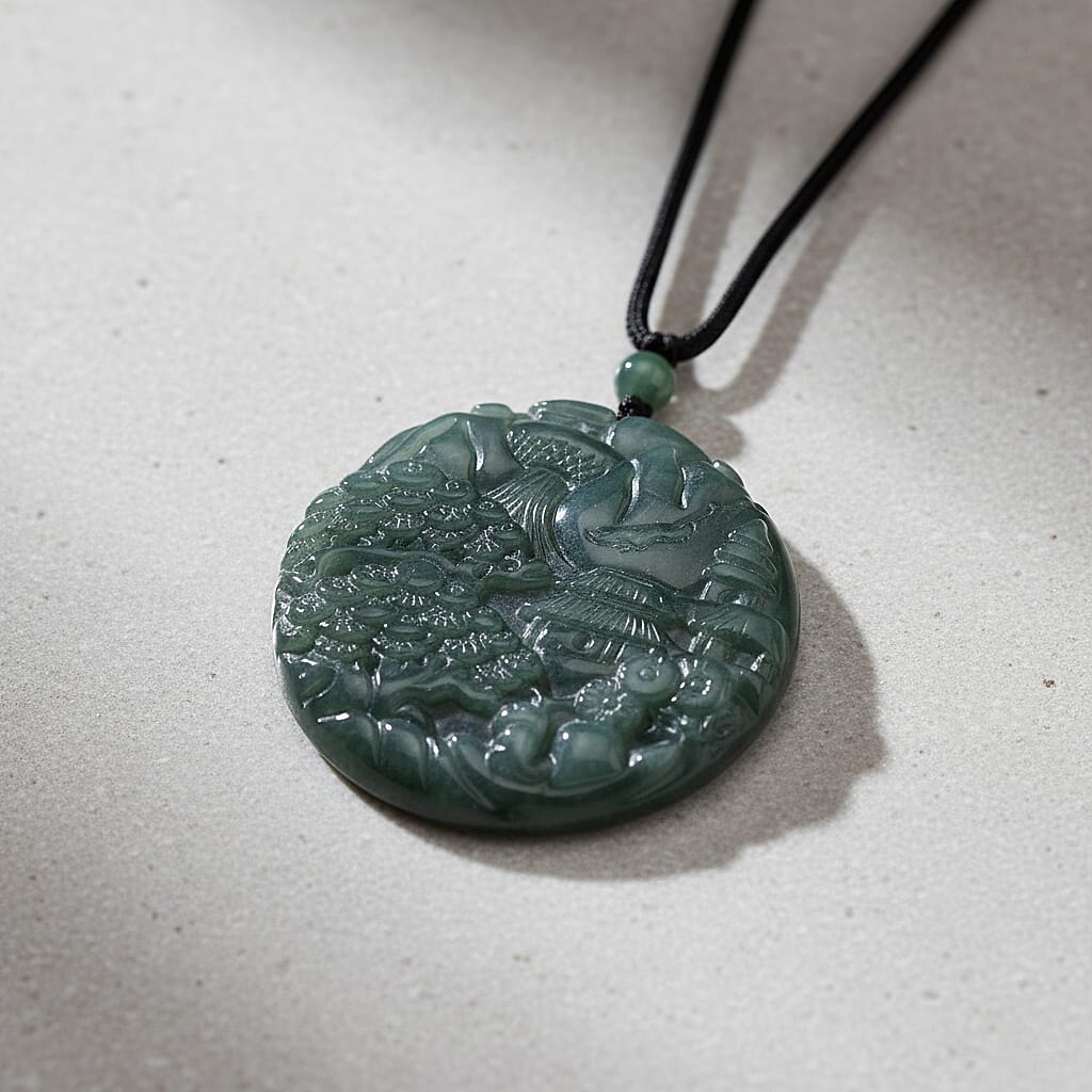 Natural Jadeite Shanshui Necklace with Adjustable Cotton Thread (Size -28)