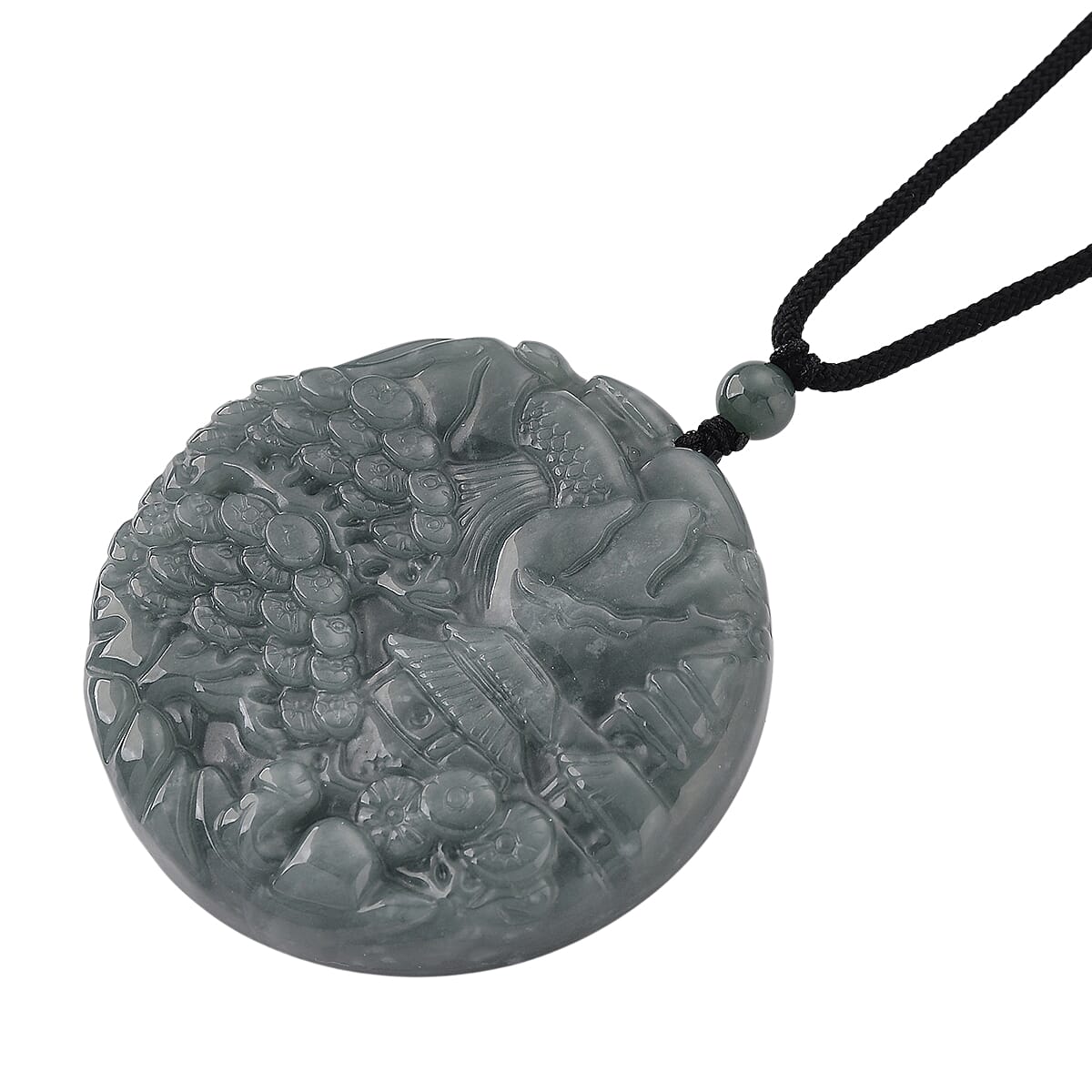 Natural Jadeite Shanshui Necklace with Adjustable Cotton Thread (Size -28)