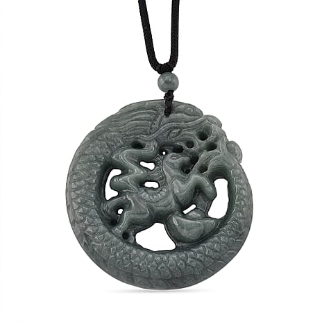 Natural Jadeite Jade Dragon Necklace with Adjustable Cotton Thread (Size -28)