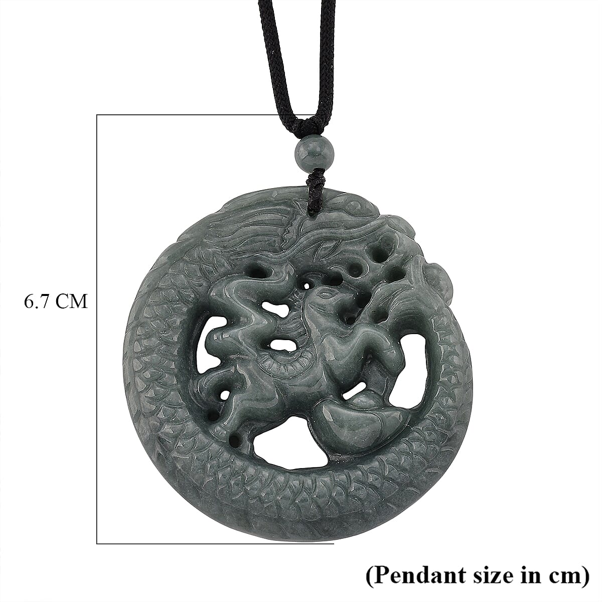 Natural Jadeite Jade Dragon Necklace with Adjustable Cotton Thread (Size -28)