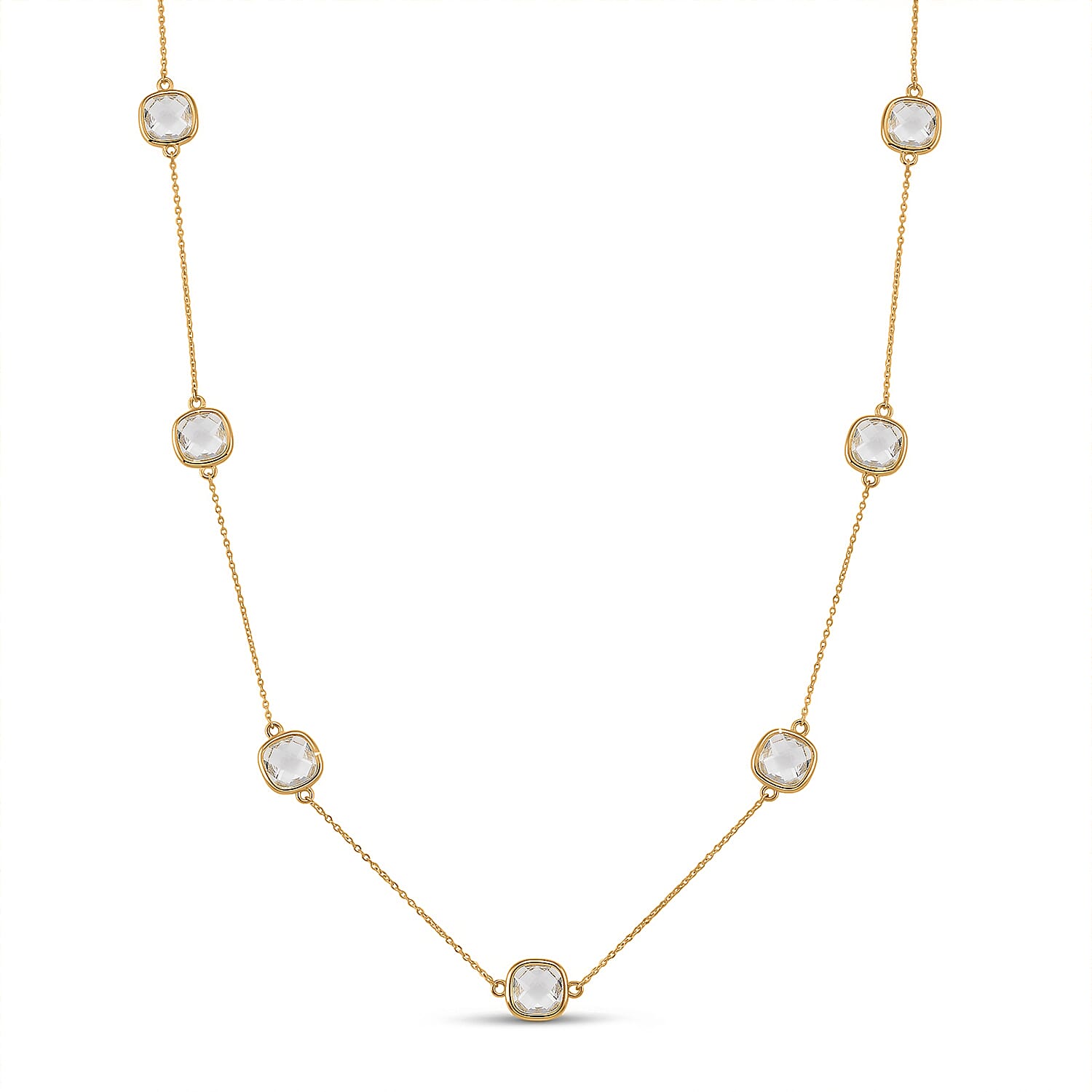 Austrian White Crystal Necklace (Szie - 30-2 EXT) in Yellow Gold Tone