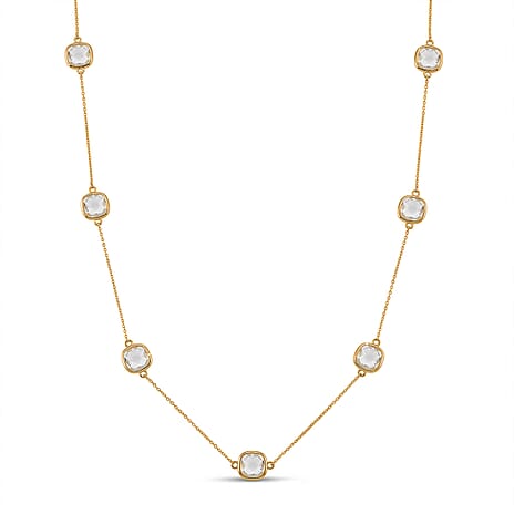 Austrian White Crystal Necklace (Szie - 30-2 EXT) in Yellow Gold Tone