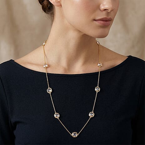 Designer Inspired- Austrian White Crystal Necklace (Size - 30-2 EXT)