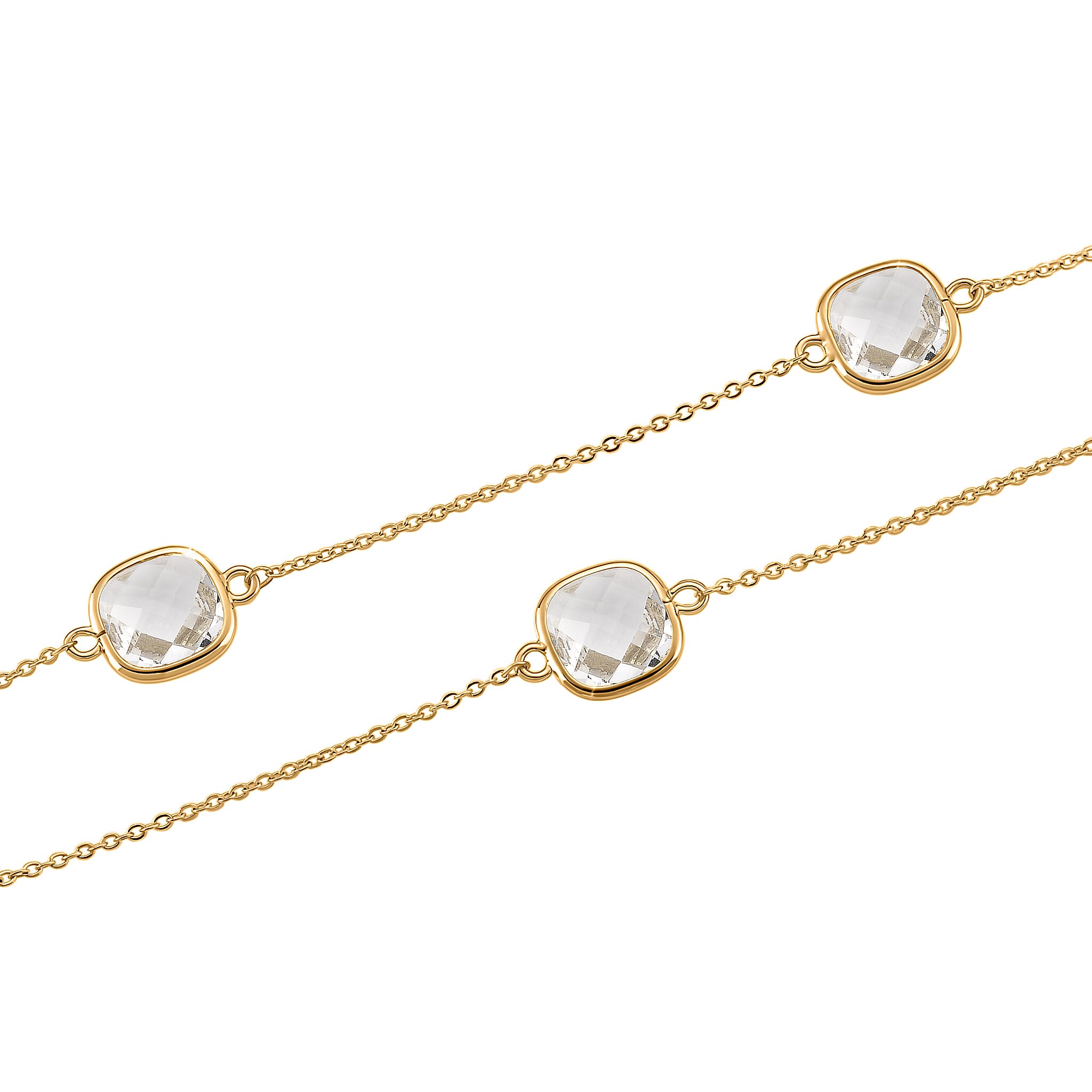 Austrian White Crystal Necklace (Szie - 30-2 EXT) in Yellow Gold Tone