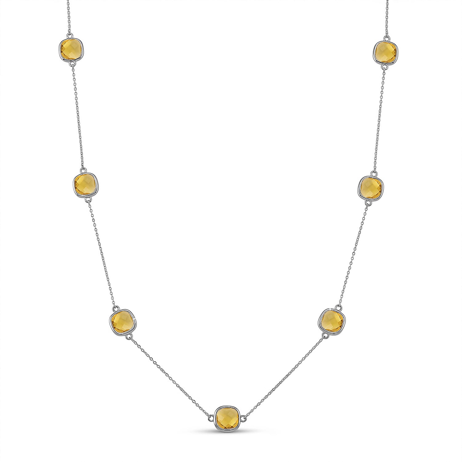 Austrian Yellow Crystal Necklace (Size - 30-2 EXT) in White Tone