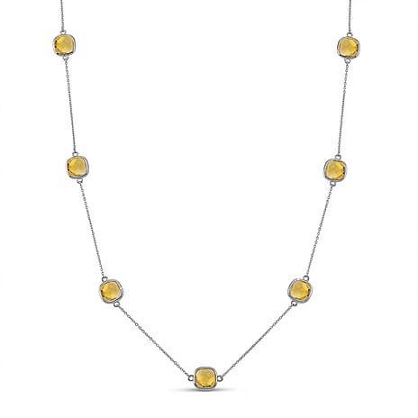 Austrian Yellow Crystal Necklace (Size - 30-2 EXT) in White Tone
