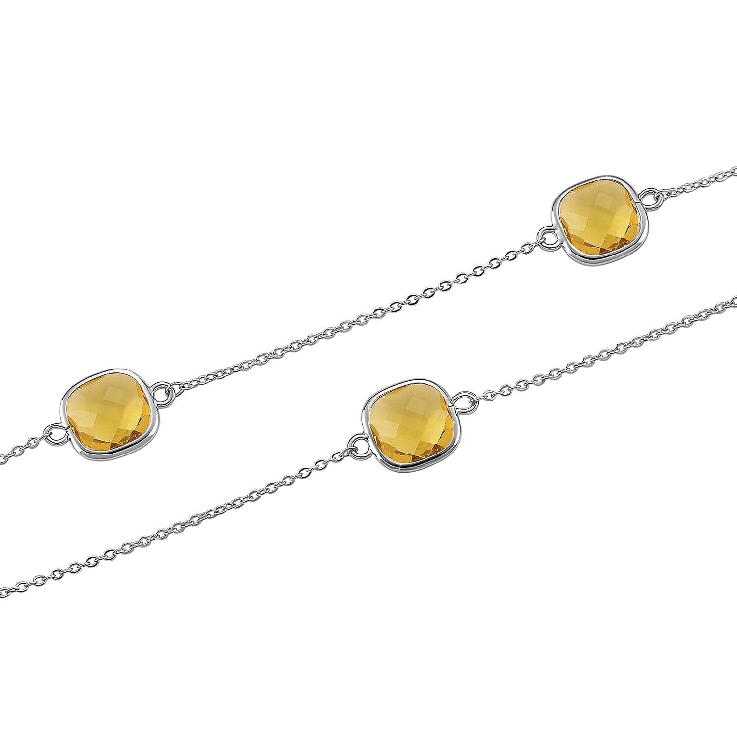 Austrian Yellow Crystal Necklace (Size - 30-2 EXT) in White Tone