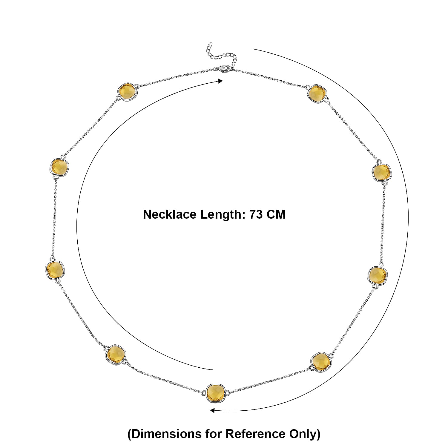 Austrian Yellow Crystal Necklace (Size - 30-2 EXT) in White Tone