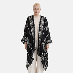La Marey Cotton Embroidery Midi Kimono (One Size) - Black