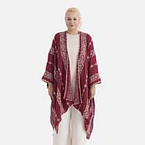 La Marey Cotton Embroidery Midi Kimono (One Size) - Red