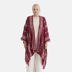 La Marey Cotton Embroidery Midi Kimono (One Size) - Black