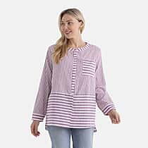 La Marey Cotton Blend Striped Shirt (Size 8 to 10) - Purple & Off-White