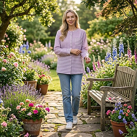 La Marey Cotton Blend Striped Shirt (Size 8 to 10) - Purple & Off-White