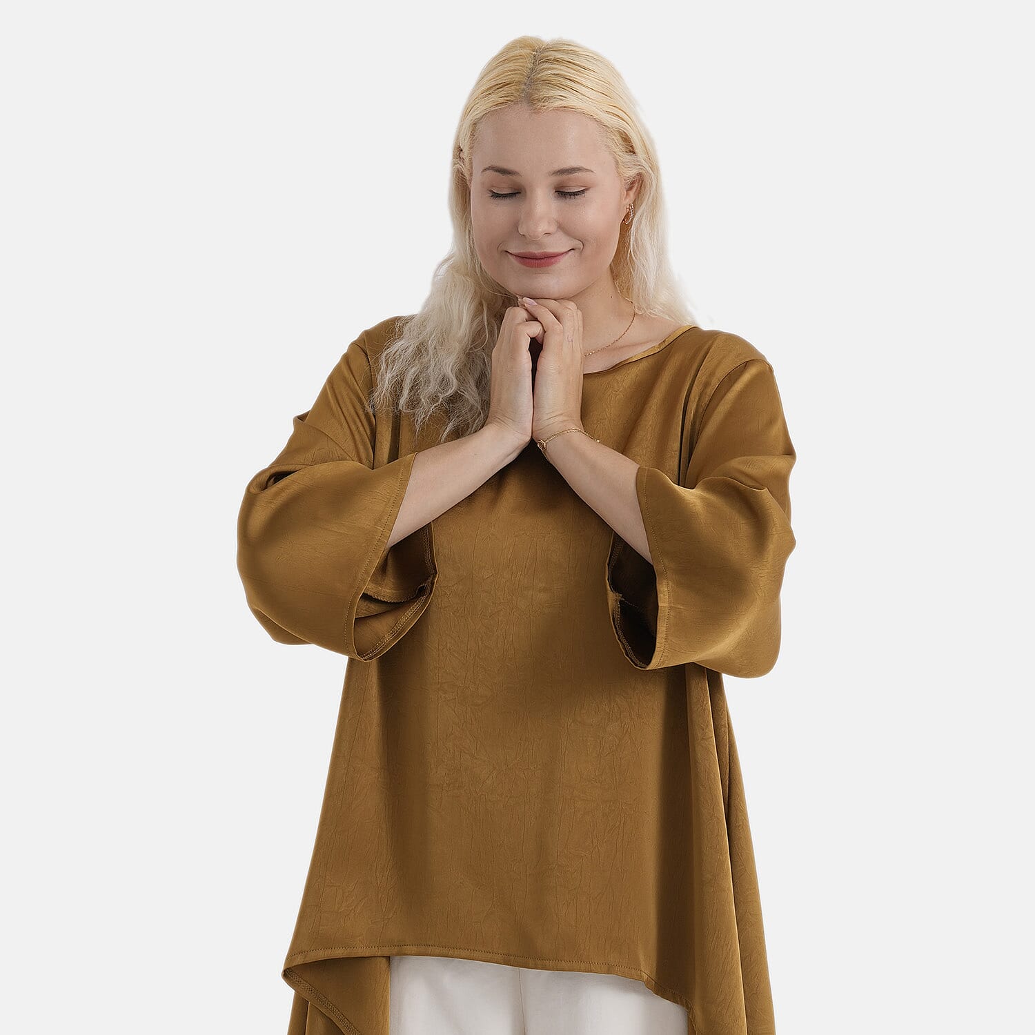 La Marey Limited Collection Asymmetric Edge Blouse (Size S-M, 8 To 14) - Dark Goldenrod