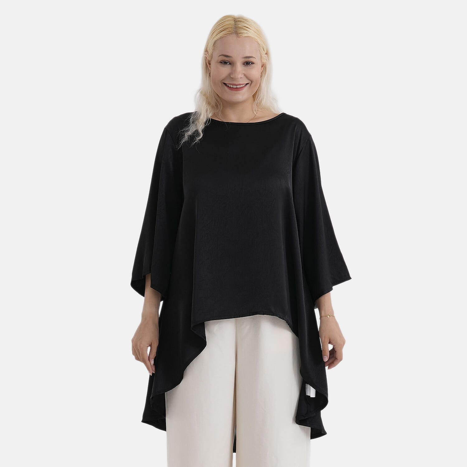 La Marey Limited Collection Asymmetric Edge Blouse (Size - S-M, Fit 8 to 14) - Black