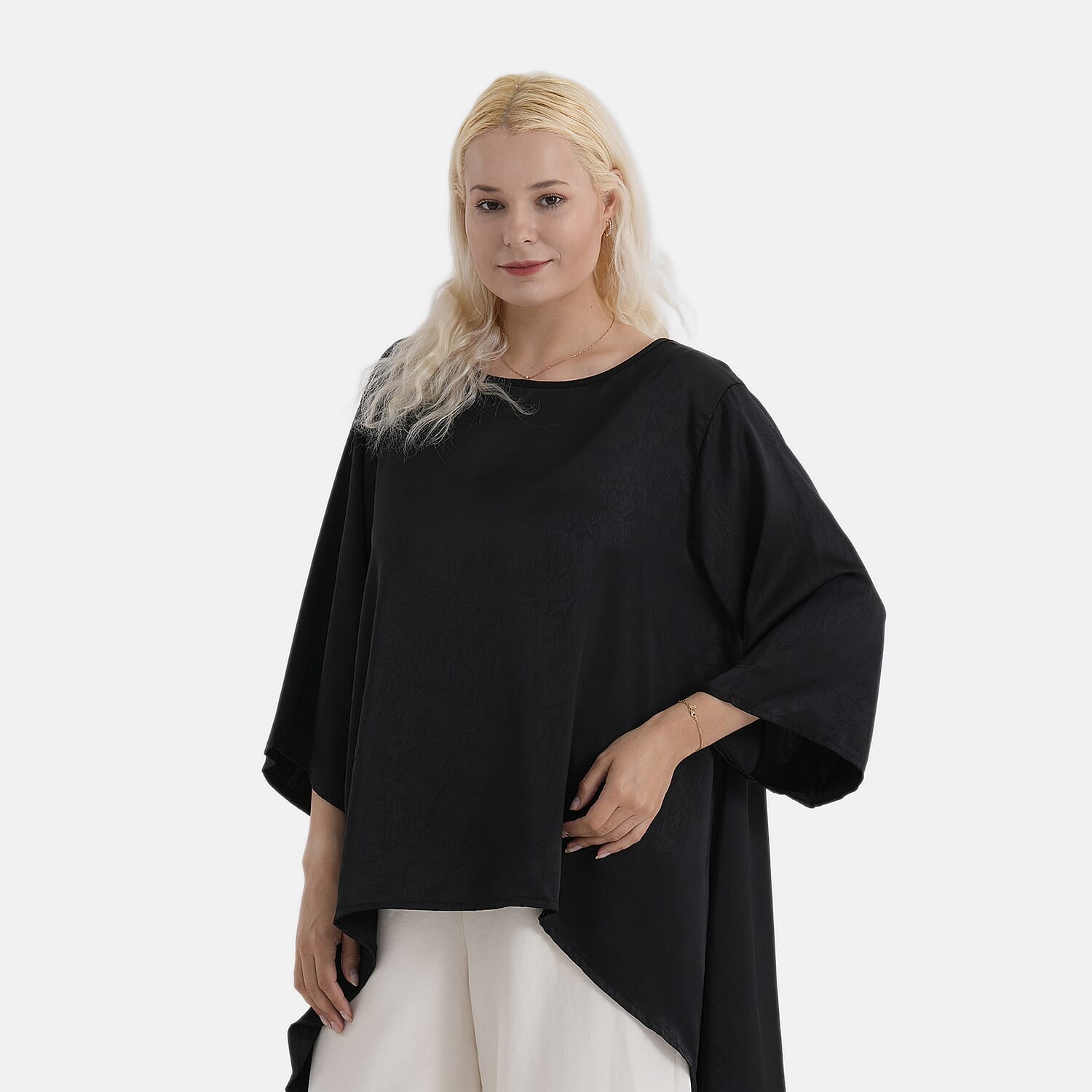 La Marey Limited Collection Asymmetric Edge Blouse (Size - S-M, Fit 8 to 14) - Black