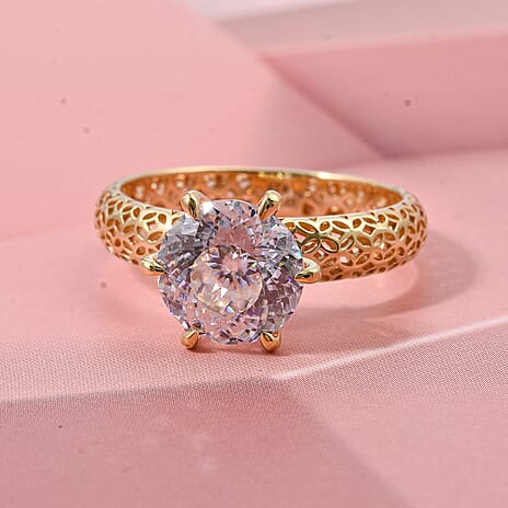 Mirage Collection - D'Joy 120 Facets Moissanite Solitaire Ring in Yellow Gold Plated Sterling Silver 2.00 Ct.