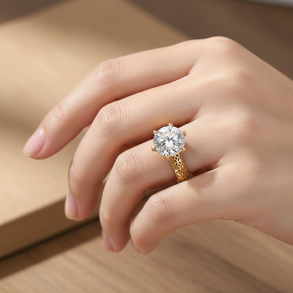 Mirage Collection - D'Joy 120 Facets Moissanite Ring in Yellow Gold Over Sterling Silver 2.30 Ct.