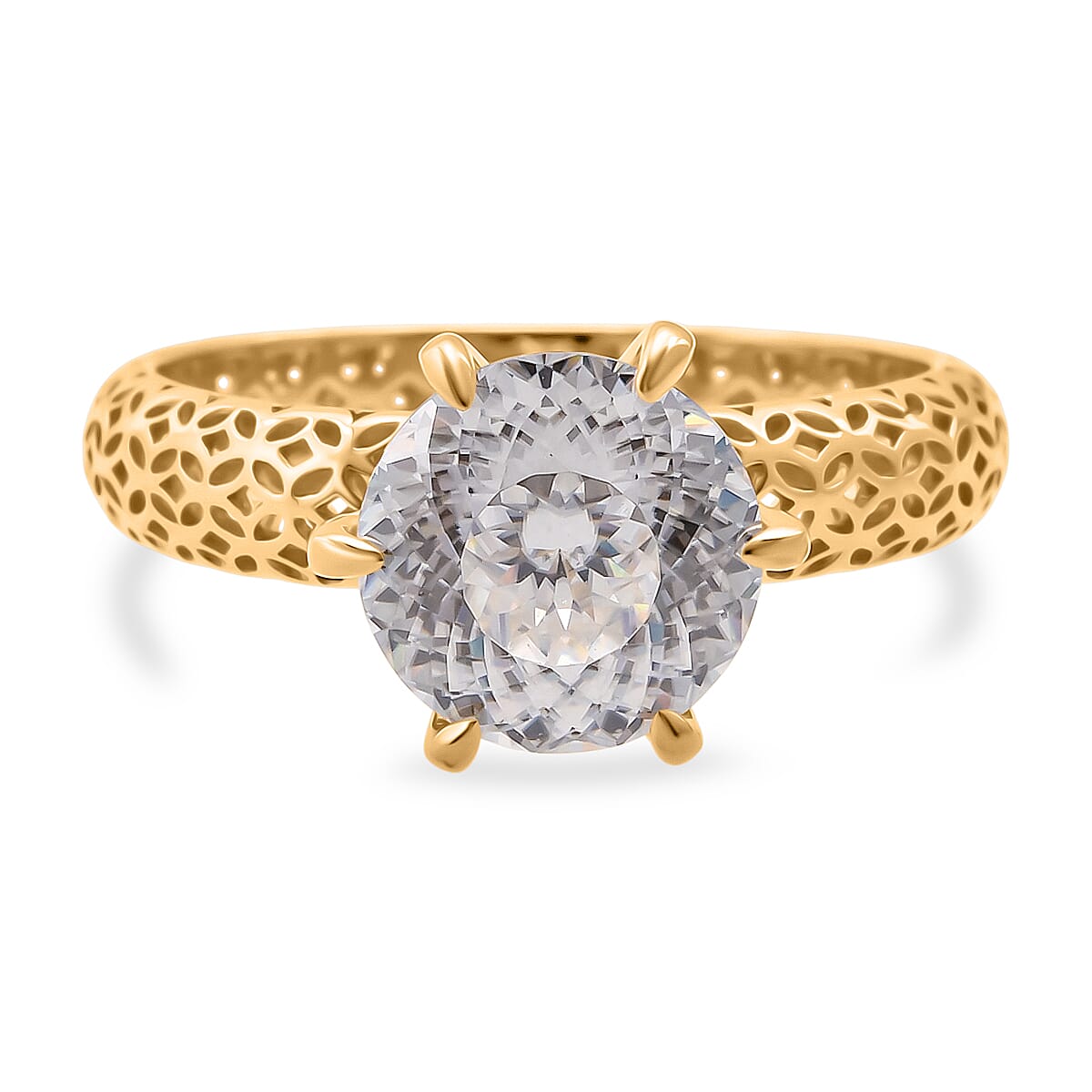 Mirage Collection - D'Joy 120 Facets Moissanite Solitaire Ring in Yellow Gold Plated Sterling Silver 2.00 Ct.