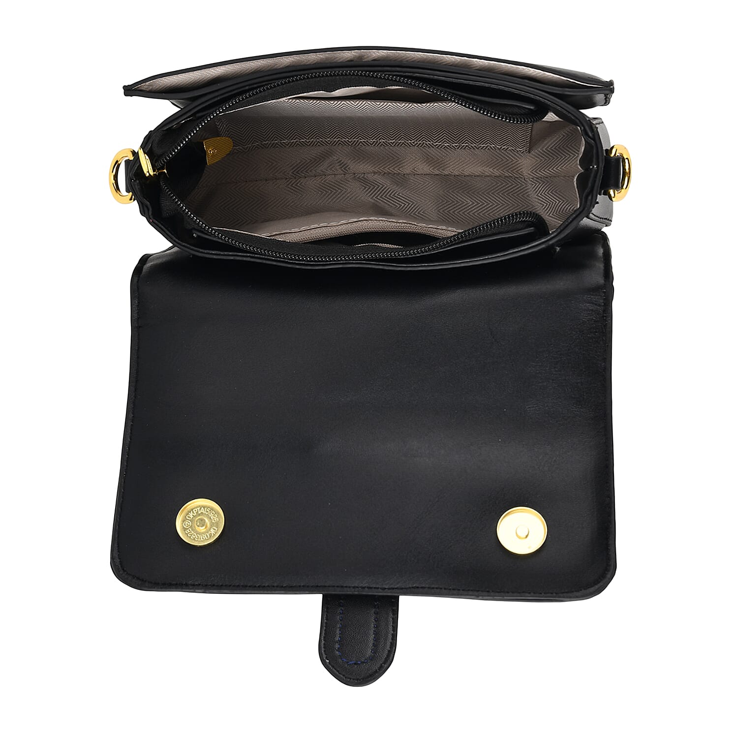 Designer Inspired Structured Two-Tone Top-Handle Handbag with Adjustable Crossbody Strap - Metallic Buckle - Black - White