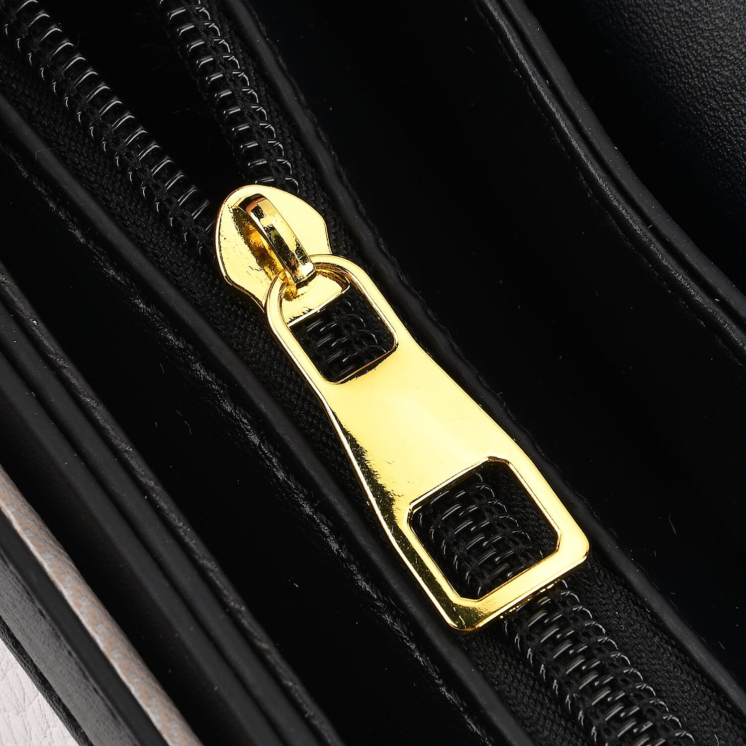 Designer Inspired Structured Two-Tone Top-Handle Handbag with Adjustable Crossbody Strap - Metallic Buckle - Black - White