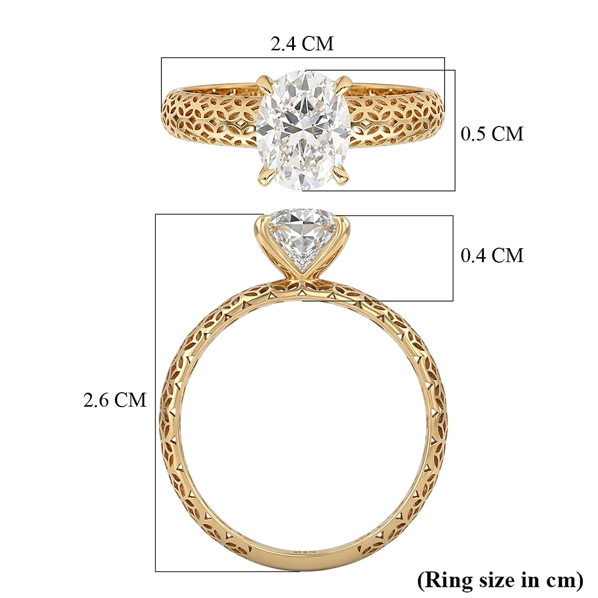 First Time Ever - Mirage Collection - D'Joy Moissanite Solitaire Ring in Yellow Gold Plated Sterling Silver  1.81 Ct.
