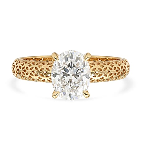 First Time Ever - Mirage Collection - D'Joy Moissanite Solitaire Ring in Yellow Gold Plated Sterling Silver  1.81 Ct.
