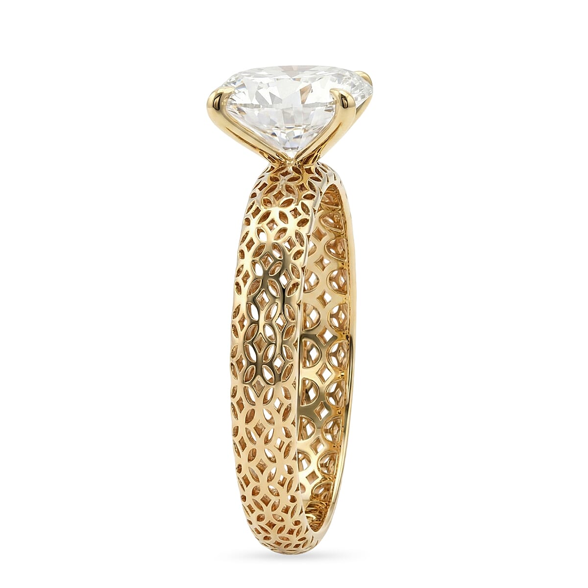 D'Joy Moissanite Solitaire Ring in Yellow Gold Plated Sterling Silver 2.00  Ct.