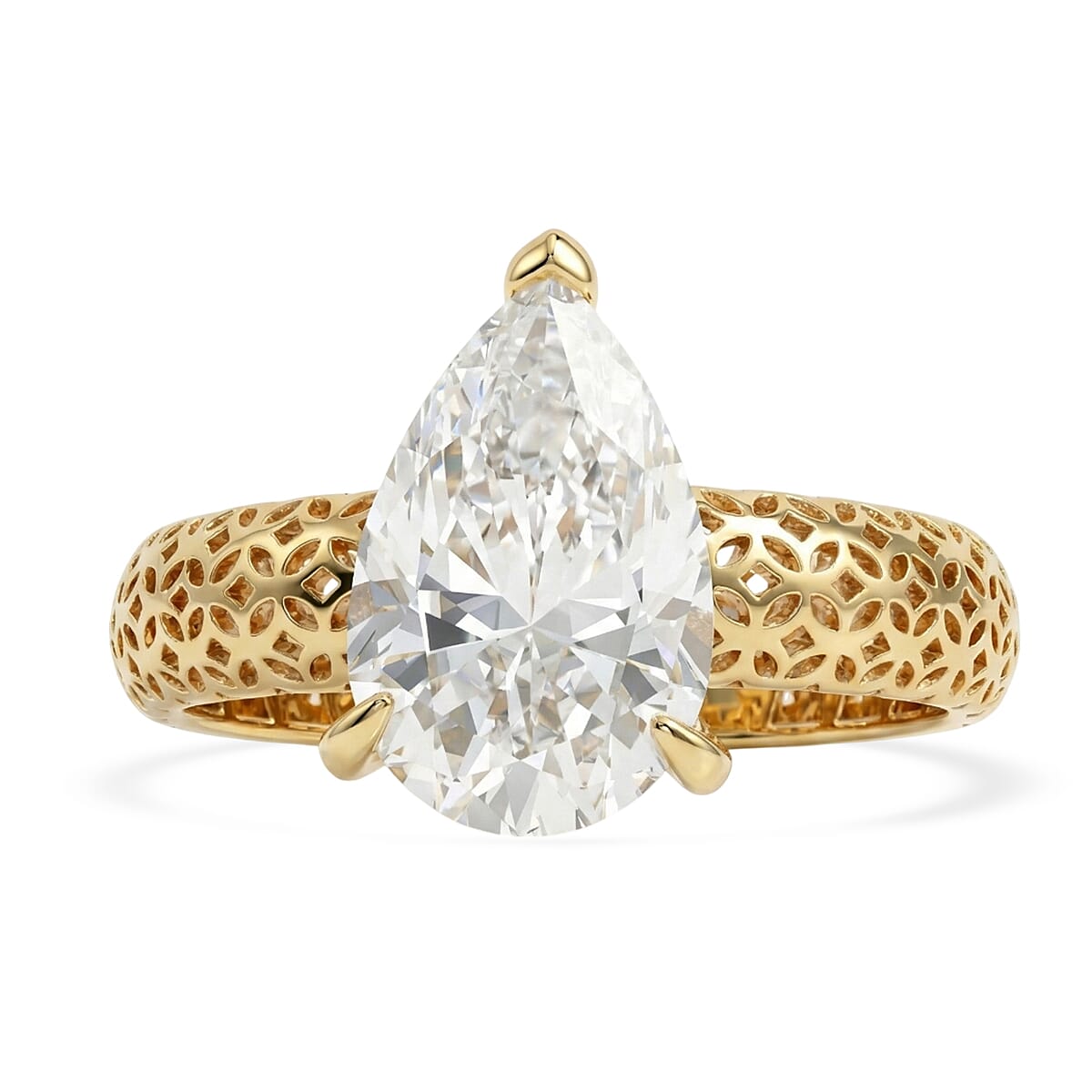 D'Joy Moissanite Pear Cut Ring in Yellow Gold Plated Sterling Silver  2.00 Ct.