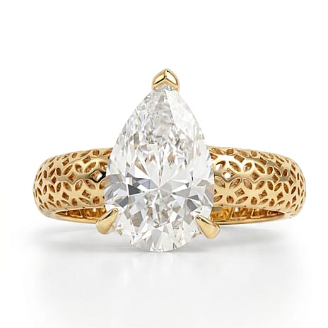 Mirage Collection - D'Joy Moissanite Pear Cut Solitaire Ring in Yellow Gold Overlay Sterling Silver 2.07 Ct.