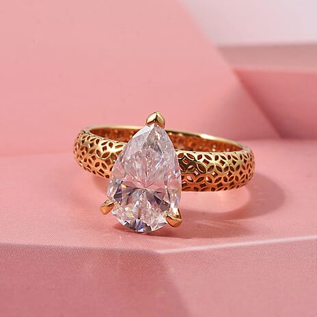 Mirage Collection - D'Joy Moissanite Pear Cut Solitaire Ring in Yellow Gold Overlay Sterling Silver 2.07 Ct.