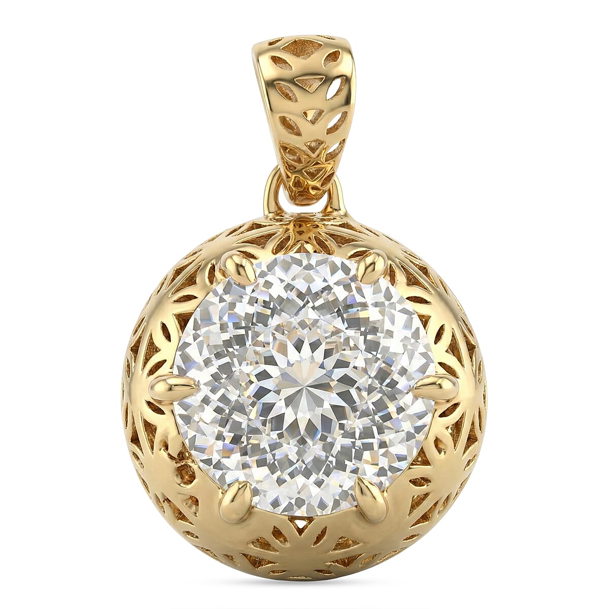 D'Joy Moissanite Solitaire Pendant in Yellow Gold Plated Sterling Silver 2.00 Ct.