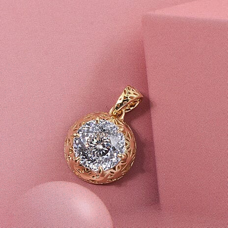 Mirage Collection - D'Joy 100 Facet Moissanite Solitaire Pendant in Yellow Gold Plated Sterling Silver 2.00 Ct.